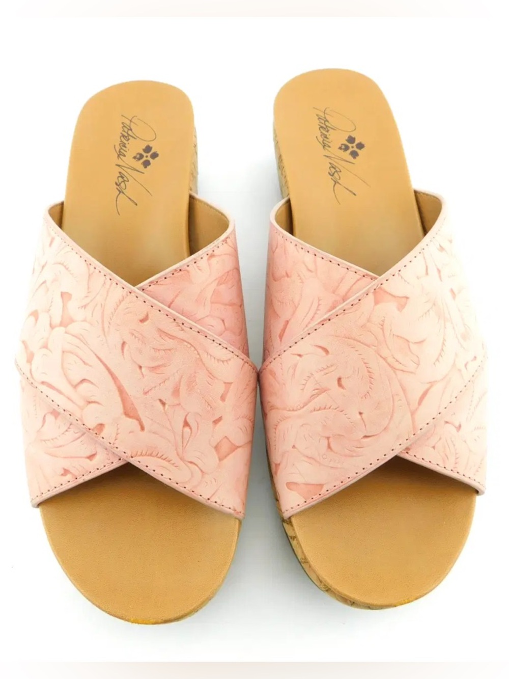 Patricia Nash Luca Pale Pink Leather Wedge Slide Sandals 11